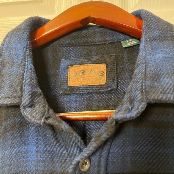 ORVIS  Big Bear Navy and Black Heavy weight plaid Flannel size Large - Picture 2 of 12